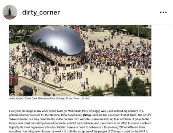 Anish Kapoor statement on victory over NRA use of imagery
