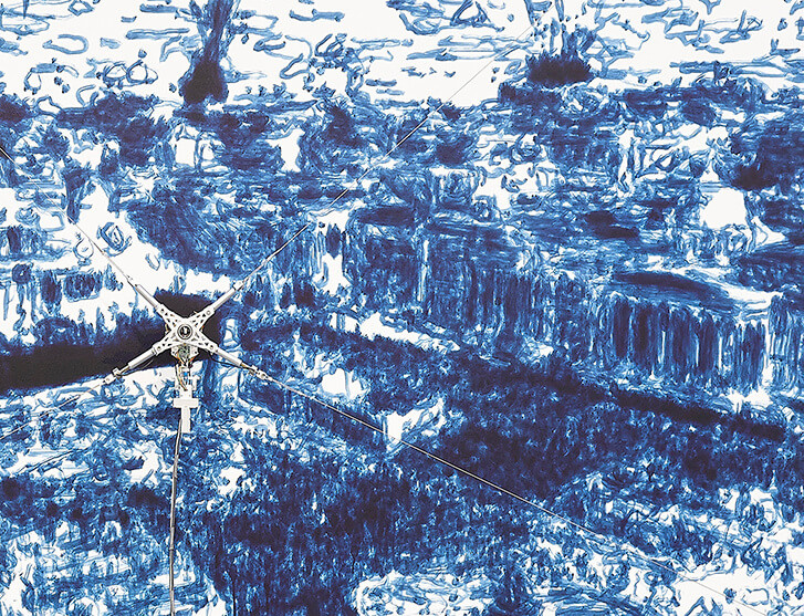 Robotic machine painting 'Weight of Insomnia (London)' is completed
