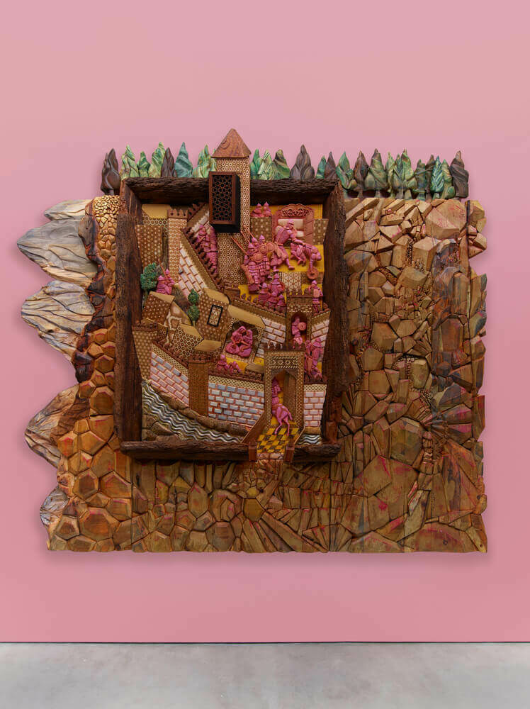 The Gulf Project Camp: Carved wood (after ‘Nighttime in a City’ by Mir Sayyid Ali, c.1540)